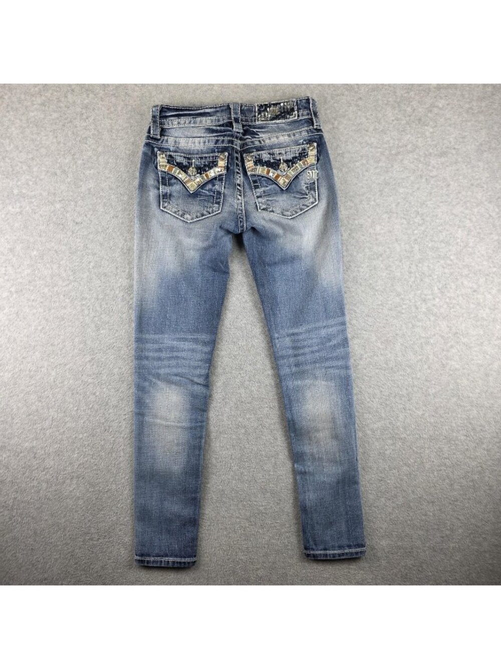 Miss Me Jeans Womens 25 Blue Mid Rise Skinny Sequin Embroidered Stretch